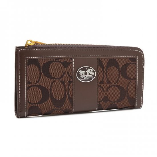 Coach Legacy Accordion Zip In Signature Large Coffee Wallets FCN | Women - Click Image to Close